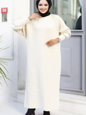 Taş Bisiklet Yaka Ve Balon Kollu Uzun Trend Şık Triko Elbise Taş Bisiklet Yaka Ve Balon Kollu Uzun Trend Şık Triko Elbise