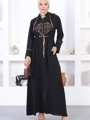 Taba Nakışlı Kapüşonlu Ferace