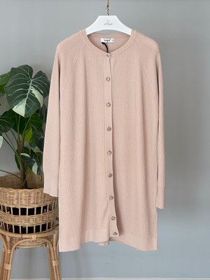 Merserize Çizgi Detay Düğmeli Hırka Bej