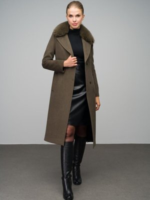 Yakası Kürklü Punto Dikişli Kaşmir Kaban Haki Tk