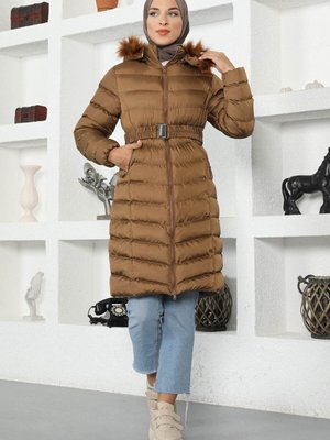 Taba Kürk Kapüşonlu Şişme Mont