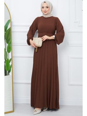 Kahverengi Kemerli Piliseli Aerobin Elbise Kahverengi Kemerli Piliseli Aerobin Elbise