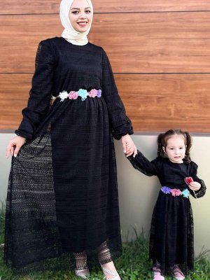 Siyah Dantelli Anne Elbise