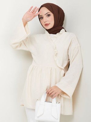 Bej Yaka Fırfırlı Bağlamalı Tunik Bej Yaka Fırfırlı Bağlamalı Tunik