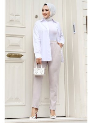 Gri Double Paça Çizgili Havuç Pantolon Gri Double Paça Çizgili Havuç Pantolon