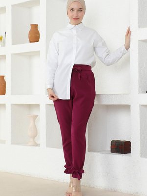 Mürdüm Kuşaklı Pantolon Mürdüm Kuşaklı Pantolon