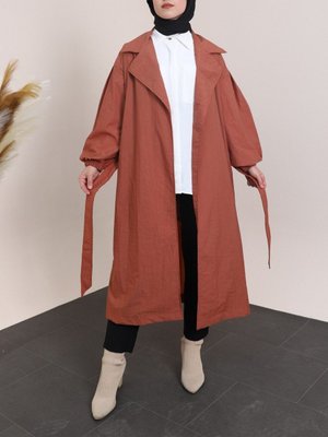 Kolu Lastikli Kemerli Astarlı Trençkot