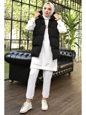 Siyah Yüsra Kapüşonlu Şişme Yelek