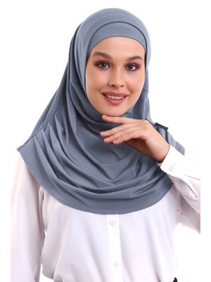 Yetişkin Boneli Hazır Pratik Eşarp Gri