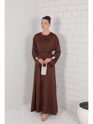 Kahverengi Kolu İncili Abaya