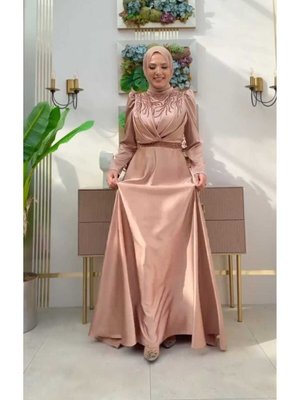 Saten Tesettur Abiye Elbise