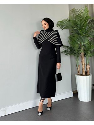 Özel Tasarım Taşlı Pelerin Abiye Elbise