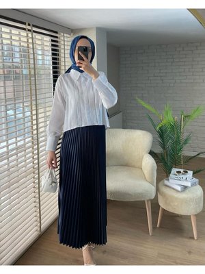 Etek Üstü Taş Detaylı Tasarım Beyaz Gömlek