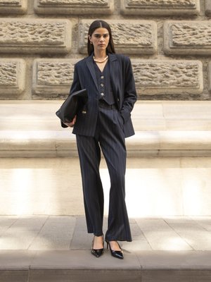 Çizgili Klasik Kumaş Ceket Lacivert