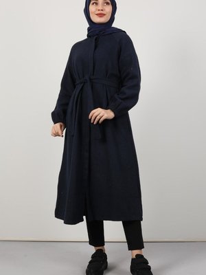 Düğmeli Kuşaklı Kaşe Kaban Lacivert Düğmeli Kuşaklı Kaşe Kaban Lacivert