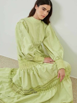 Dantel Detaylı Fıstık Yeşili Elbise