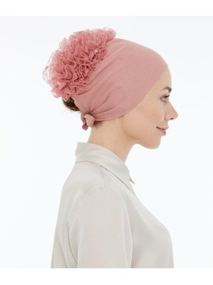 Dikişsiz Kaymaz Güpür Fırfırlı Bone Pembe