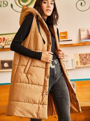 Sütlü Kahve Kapüşonlu Şişme Yelek Sütlü Kahve Kapüşonlu Şişme Yelek