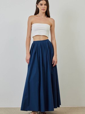 A Kesim Pileli Lacivert Poplin Etek A Kesim Pileli Lacivert Poplin Etek