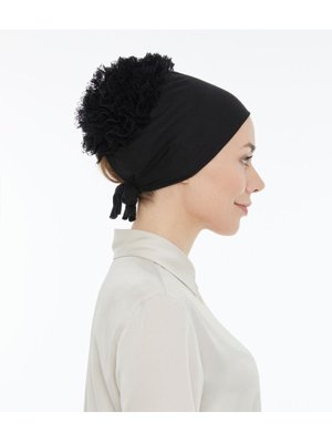 Dikişsiz Kaymaz Güpür Fırfırlı Bone Siyah