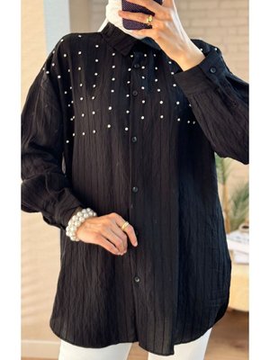 Uzun Kollu Taş Detay Gömlek