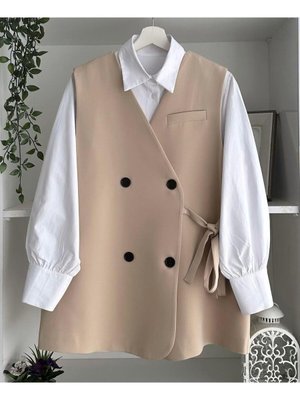 Double Kumaş Bağlamalı Yelek