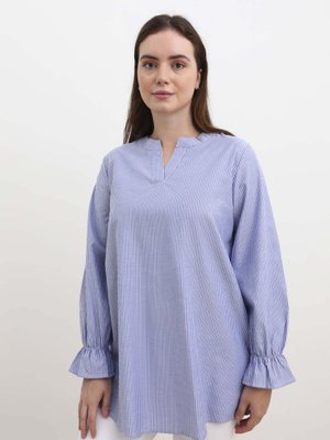 Lacivert Beyaz Çizgili Pamuklu Büyük Beden Poplin Gömlek Tunik Lacivert Beyaz Çizgili Pamuklu Büyük Beden Poplin Gömlek Tunik