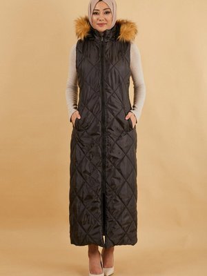 Antrasit Kapüşonlu Kapitone Şişme Yelek