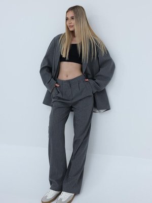 Antrasit Çizgili Palazzo Pantolon