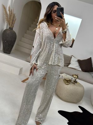 Taş Payetli Bol Paça Pantolon