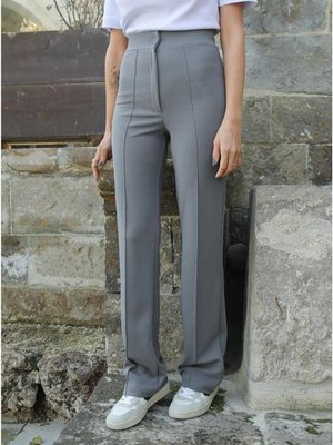 Gri Likralı Geniş Paça Pantolon