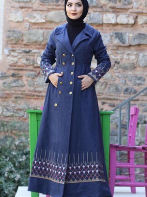 İndigo Nakış Detaylı Kaşe