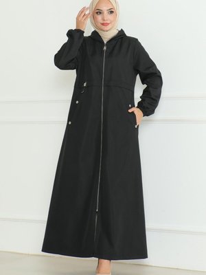 Siyah Armalı Fermuarlı Trençkot