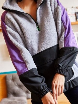 Gri Lila Fermuarlı Oversize Peluş Sweatshirt Gri Lila Fermuarlı Oversize Peluş Sweatshirt