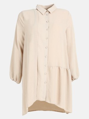 Taş Rengi Etek Ucu Fırfırlı Büyük Beden Aerobin Tunik