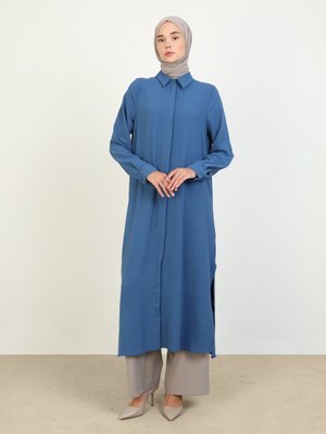 Aerobin Boydan Düğmeli Uzun Tunik Koyu İndigo