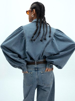 Balon Kol Denim Gömlek Mavi