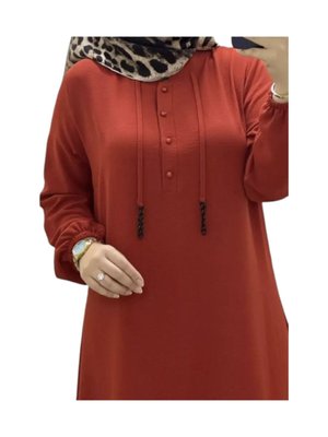 Büyük Beden Hakim Yaka Zincir İp Detaylı Tunik