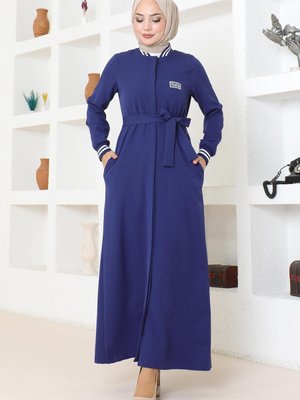 İndigo Gizli Düğmeli Ribanalı Ferace İndigo Gizli Düğmeli Ribanalı Ferace