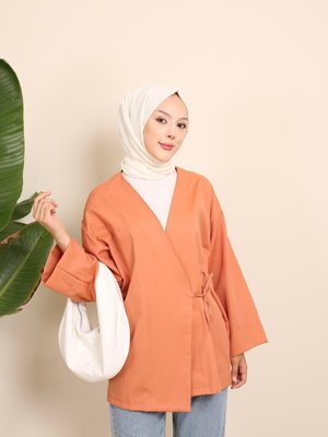 Oranj Yandan Bağlamalı Kimono Tunik