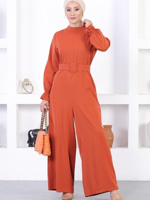 Kiremit Kemerli Tulum Elbise Kiremit Kemerli Tulum Elbise