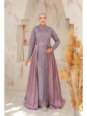 Lila Erva Payetli Abiye Elbise