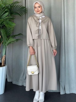 Bella Bağcıklı Etekli Scuba Takım Bej