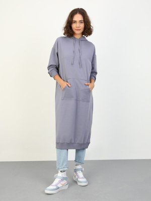 Kanguru Cepli Kapüşonlu Uzun Sweatshirt Leylak Benin