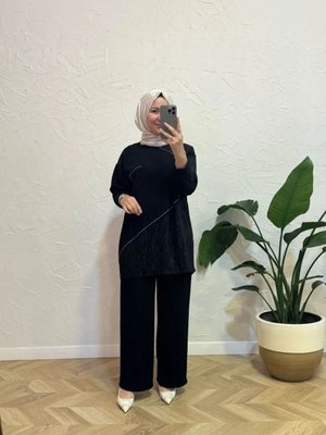 Zımba Desenli Düğmeli Aerobin Kumaş Takım