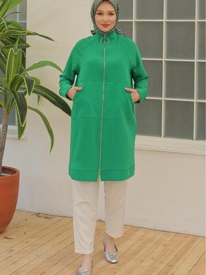 Fermuarlı Sırtı Yıldız Detaylı Tunik Çimen