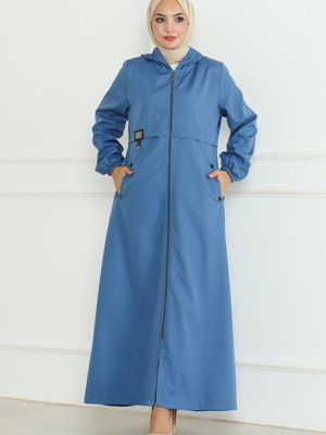 Mavi Armalı Fermuarlı Trençkot
