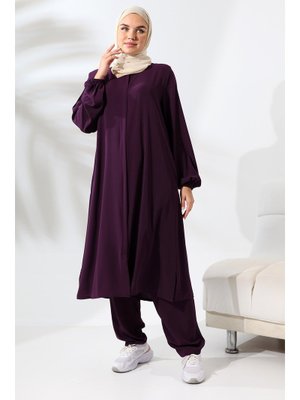 Mürdüm Medine İpeği Hac Umre Kıyafeti İkili Takım Mürdüm Medine İpeği Hac Umre Kıyafeti İkili Takım