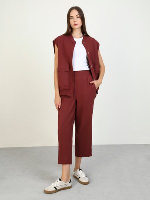 Kahverengi Keten Bomber Yelek