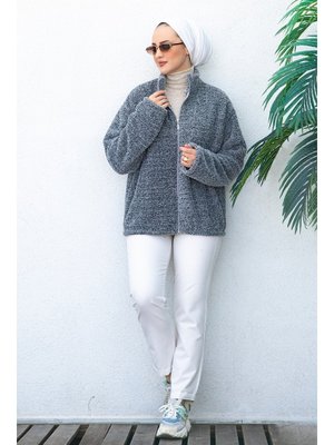 Gri Armin Fermuarlı Peluş Hırka Gri Armin Fermuarlı Peluş Hırka